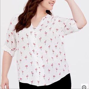 Torrid size 3 Harper White Flamingo Dot Button Down Challis Top